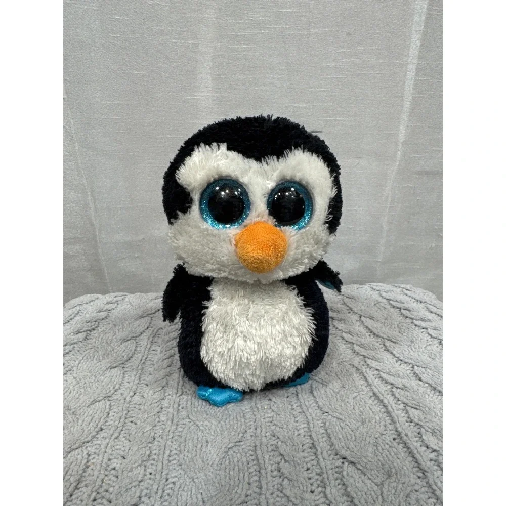 Ty Beanie Boos Waddles Penguin Plush Black White Blue‎ Glitter Eyes 6 inch